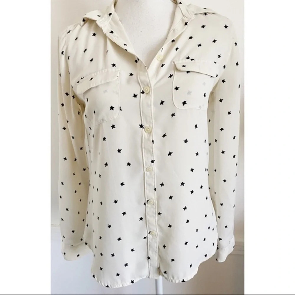 Loft • Ivory Navy Star Print Button Up Blouse